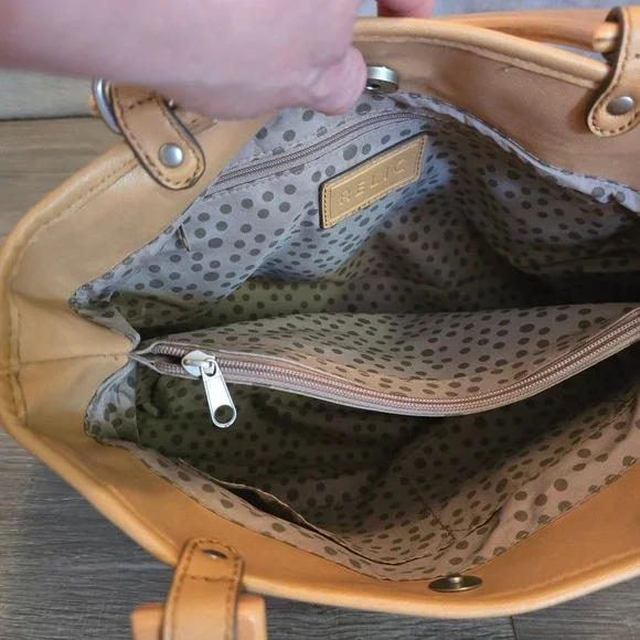 Relic Floral Applique Canvas Satchel Purse Acrylic Handle Handbag Bag - Picture 6 of 9